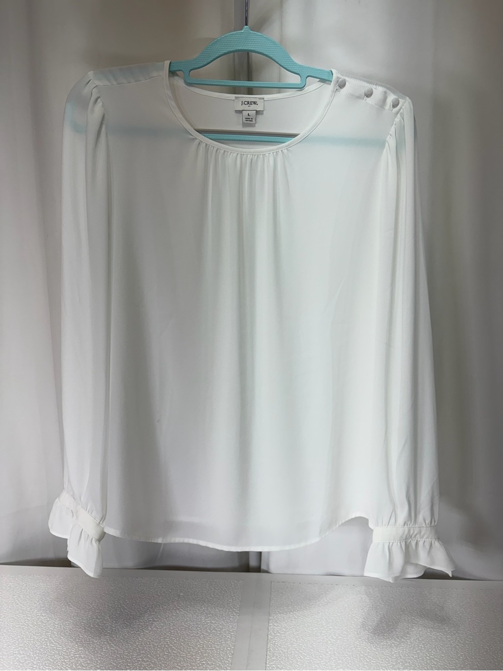 J. Crew White Long-Sleeve Ruffle Cuff Blouse 4085
